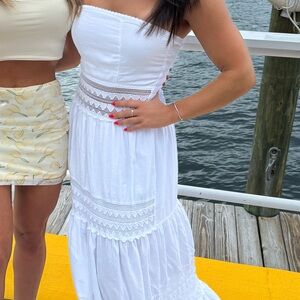 White Strapless Eyelet Maxi Dress